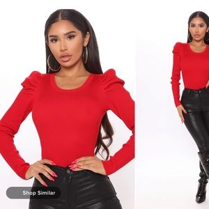 Brand new red ruffle shoulders sweater